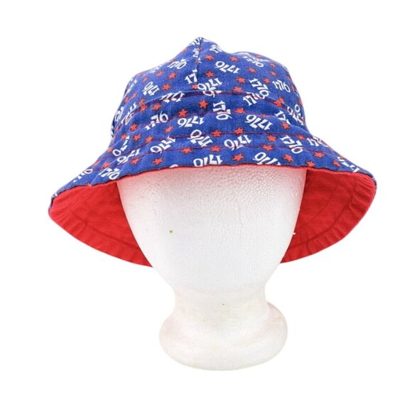 Vintage Patriotic Bucket Hat Blue Red Stars 1776 USA Adult Denim 1970s Handmade - Picture 5 of 12